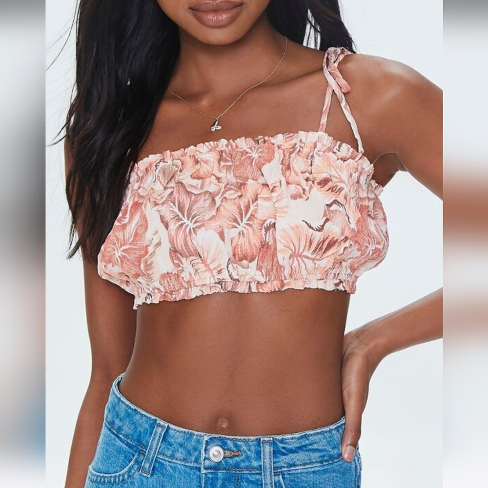New Floral Ruffle Crop Top - Pink